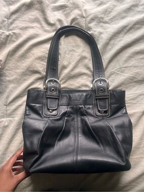 Coach Black Leather Pleated Shoulder Bag